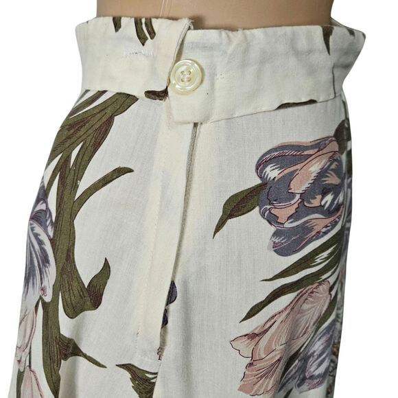 1960s Patchwork Brown Cream Handmade Floral Print Midi Mermaid Cut Skirt Size XS - Picture 7 of 8